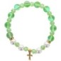 Bracelet sur élastique en pierre de lune synthétique Ø 8 mm & coquille naturelle avec croix acier inoxydable. LOT 5 ASSORTIS.
